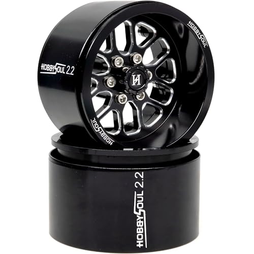 RC 2.2 Beadlock Wheels 40mm Wide 4-Pack Fits TRX4 SCX10 Capra | -11mm negative offset, Black CNC aluminum rims with 12mm hex hub For 1/10 mud rock RC crawler trucks upgrades - color: Black