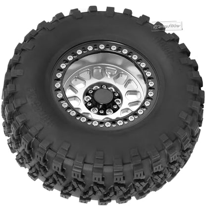RC 2.2 Beadlock Tires Set 2.2" Wheels and Tires for 1/10 RC Crawler SCX10 AMG 6X6 TRX4 Gen8 Gen7 Pro,Alloy 2.2 RC Rims Rubber Tires,Silver - color: Silver(4pcs)