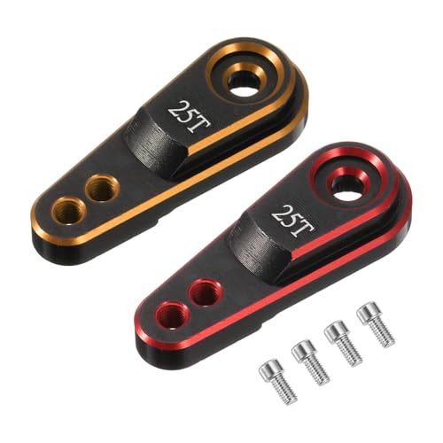 MECCANIXITY 2pcs Aluminum Alloy 25T Steering Servo Arm Horn Gold/Red for 1/10 RC Car/Boat/Airplane Boat Accessories - color: Gold/Red