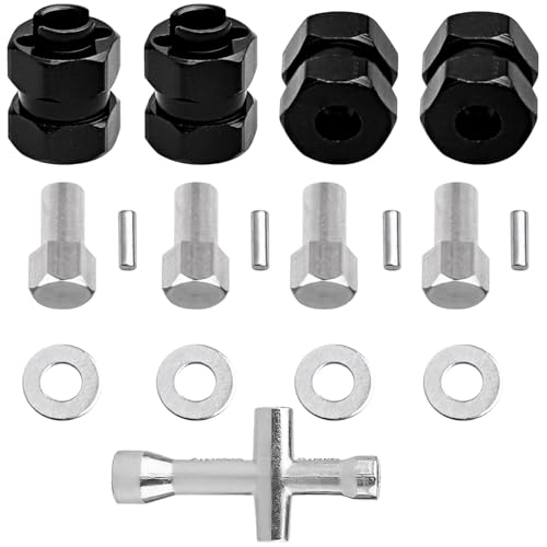 4 Pieces Aluminum Extended 7mm Hex Wheel Hubs 8mm Thick Wheel Spacers Offsets for Axial SCX24 AXI90081 Deadbolt AXI00002 Jeep Wrangler, AXI00001 C10, AXI00004 (Black) - color: Black