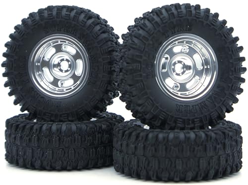 Set of 4 Rc 1.0 Beadlock Wheel and Tire for Axial SCX24 AX24 TRX4M FCX24 Upgrade 1/24 1/18 RC Crawler Car (TW1001 Silver) - color: Tw1001 Silver