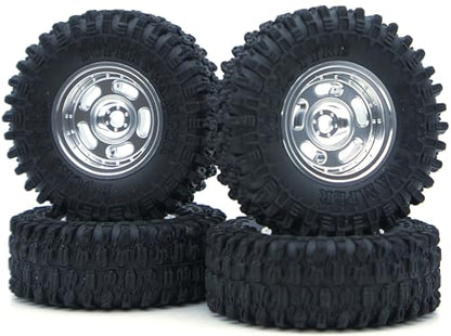 Set of 4 Rc 1.0 Beadlock Wheel and Tire for Axial SCX24 AX24 TRX4M FCX24 Upgrade 1/24 1/18 RC Crawler Car (TW1001 Silver) - color: Tw1001 Silver