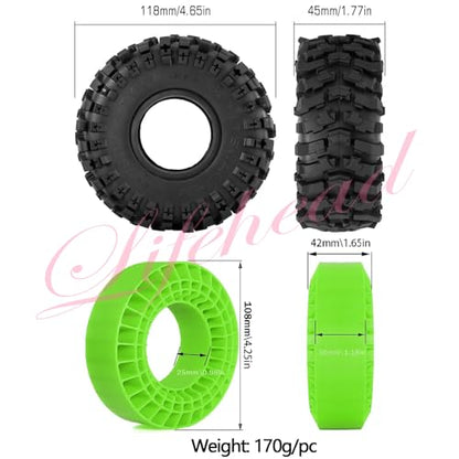 Lifehead 1.9 inch Silicone insert tires - All Terrain Pliable Rubber Tires for 1/10 RC Crawler Car TRAXXAS TRX4 TRX6 Axial SCX10 90046 90047 SCX10 III AXI03007 Tamiya CC01 YK4102/4.6" Outer Diameter - color: Green