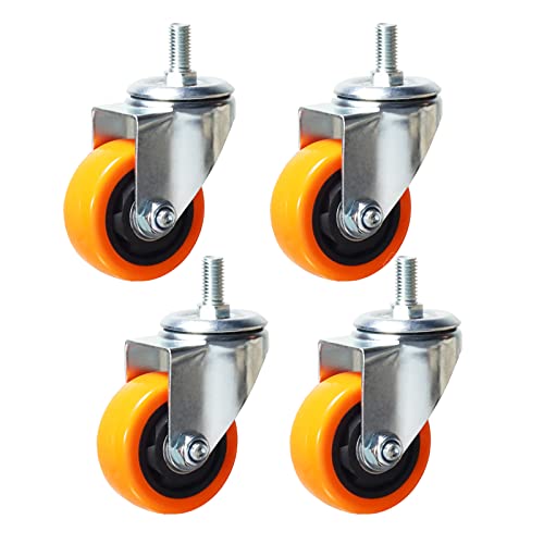 Heavy Duty Swivel Wheels, 3 Inch Yellow PVC Casters with Metric Stem M12-1.75x25mm Double Brakes Castors Safety Wheels up to 1200 Lbs/Set for Industry and Furniture Set of 4 - style: 3 Inch No Brake