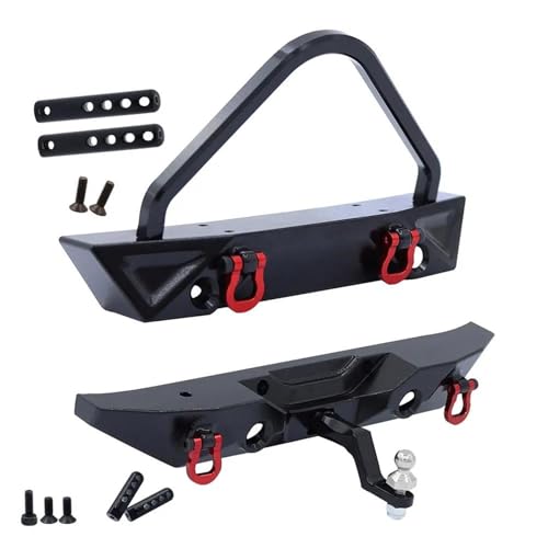 for MN128 Metal Front Rear Bumper with Tow Hitch Shackles Winch Hole 1/12 RC Crawler Upgrade Parts Replacement Car Accessories RC Repair Parts(Black,Set) - color: Black, size: Set