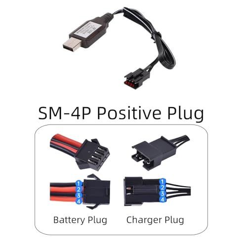7.4V SM-4P USB Charger for 7.4V Li-ion Battery RC Boat Gel Ball Blaster SM4P USB Charging Cable 2 Pack with Storage Box SM4P Charger