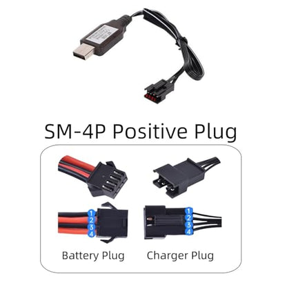 7.4V SM-4P USB Charger for 7.4V Li-ion Battery RC Boat Gel Ball Blaster SM4P USB Charging Cable 2 Pack with Storage Box SM4P Charger