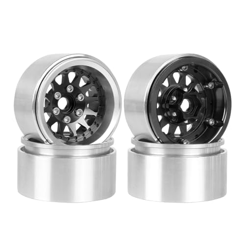 4PCS 1.9" Beadlock Wheel Rims Offset-10mm Aluminum Alloy Metal Wheel Hub for 1/10 RC Rock Crawler Car for Axial SCX10 TRX4 TRX6 D90 D110 Upgrade Accessories(12Holes-Black) - color: 12holes-black