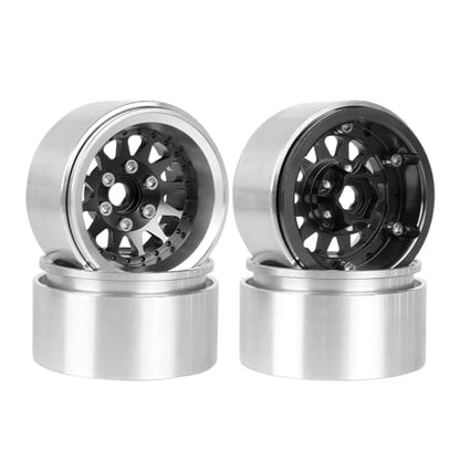 4PCS 1.9" Beadlock Wheel Rims Offset-10mm Aluminum Alloy Metal Wheel Hub for 1/10 RC Rock Crawler Car for Axial SCX10 TRX4 TRX6 D90 D110 Upgrade Accessories(12Holes-Black) - color: 12holes-black