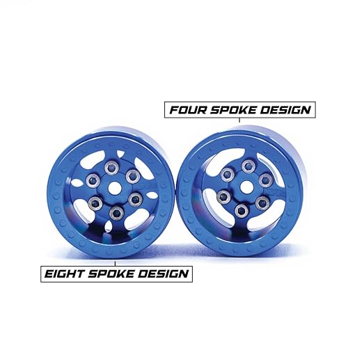 1UP Wheels 1.0" Island Ultra Wide Premium Wheels | Blue | for Axial SCX24, AX24, Traxxas TRX4-M, Redcat Ascent-18, FMS FCX18, 7mm Hex Vehicles - Aluminum Beadlock Wheels - color: Blue