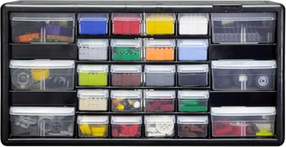 Akro-Mils 26-Drawer Plastic Storage Cabinet, 20"W x 6"D x 10"H, Black | Plastic Cabinet w/ Drawers for Garage Organization, Beads, Building Bricks Storage, Teacher Toolbox, Makeup Organizer, 10726 - size: 26-Drawer