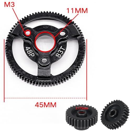 48P 83T Spur Gear Hardened Steel Transmission Gears with 18T 19T 20T 21T Pinions Gear 1/8 inch 3.175mm Hole Upgrade Parts for Traxxas RC 1/10 2WD Slash Stampede Rustler 2WD Bandit VXL XL-5 F-150 SVT - size: 83T-18T 19T 20T 21T
