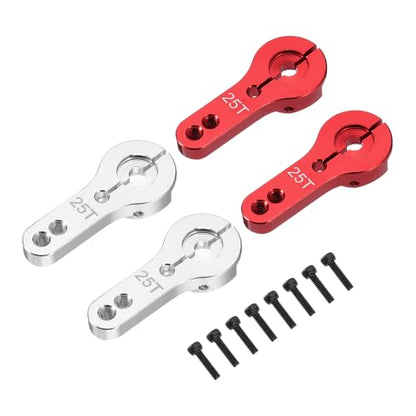 MECCANIXITY 4 Pcs Aluminum Alloy 25T Steering Servo Arm Horn for DIY RC Car/Boat/Airplane Boat Accessories, Red/Silver - color: Red/Silver