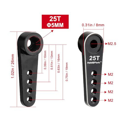 HobbyPark Metal 25T Servo Horn 5mm Spline Gear 25 Teeth Steering Arm for 1/18 RC Cars Trucks Crawler RC Airplane Aircraft Servos Motor (2-Pack)