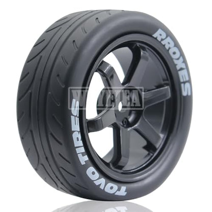 1/10 RC On-Road Tires 4PCS 5 Spoke 12mm Hex RC Wheels and Tires Compatible for 1/10 On-Road Touring Car Traxxas Tamiya tt01 tt02 HSP HPI Kyosho - color: Black