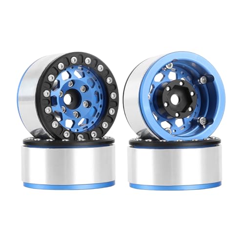 4PCS 1.55 Inch Aluminum Alloy Metal 10Holes Beadlock Wheel Rim Hubs Replacement Accessory for Tamiya AX90069 D90 TF2 CC01 CC02 1/10 RC Crawler Car Upgrade Parts(B-Black Blue) - color: B-Black Blue