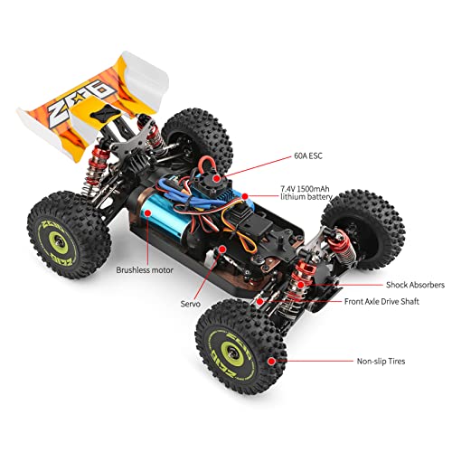 GoolRC WLtoys 144010 V2 RC Car, 1:14 Scale 2.4GHz Remote Control Car, 4WD High Speed Racing RC Buggy with Brushless Motor, Metal Chassis for Adults