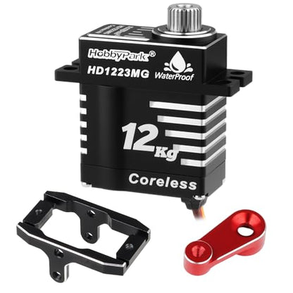 HobbyPark Waterproof for TRX4M Servo 12kg High Torque Servo Aluminum Shell Coreless Motor with Servo Mount Bracket and Arm Set Metal Gear Digital Servo Steering Servo 1/18 Crawler Car Upgrades Parts
