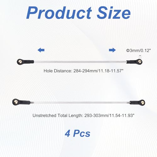 MECCANIXITY 2Pcs Adjustable Turnbuckles Camber Links, 284-294mm Turnbuckle Rod Steering Servo Linkage with M3 Ball Head Rod Ends for RC Car Replace Parts DIY - size: 284-294mm