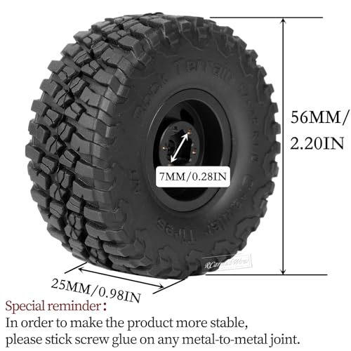 1.0in Beadlock RC Wheels and Tires for 1/18 Trx4m,1/24 SCX24 RC Crawler Car,1.0 Beadlock Rims & 1.0 Beadlock Tires,Brass Wheels Soft Sticky Rubber Tires,4PCS(Style A)