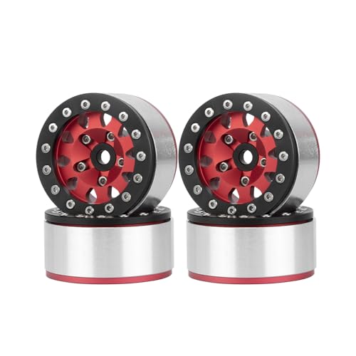 4PCS 1.55 Inch Aluminum Alloy Metal Beadlock Wheel Rim Hubs Replacement Accessory for AX90069 D90 TF2 CC01 Tamiya 1/10 RC Crawler Car Upgrade Parts(10Holes-Black Red) - color: 10holes-black Red