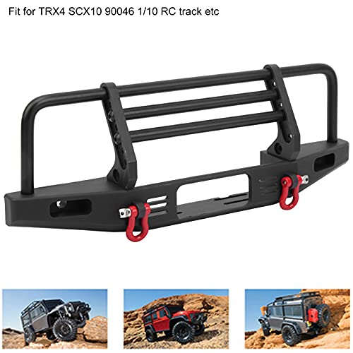 Metal Front Bumper with 2LED Round Light Fit for SCX10 90046 1/10 RC Car Accessory Adjustable Height Strong Metal Bumper for RC Crawler Track Black