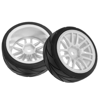 1/10 RC On Road Tires OD 2.56" And Hard Plastic Rally Wheels Rims 12mm Hex for 1:10 Scale Street Racing Touring Drift Car Tamiya TT01 TT02 Traxxas XV02 XV01 TA06 HPI KYOSHO PTG2 4PCS (White) - color: White