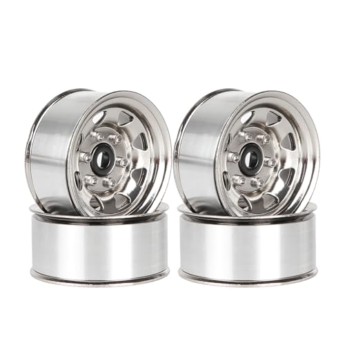 4PCS 1.55 inch Metal Beadlock Wheel Hub RC Car Aluminum Alloy Wheel Rim for 1/10 RC Crawler Car for Axial 90069 D90 TF2 Tamiya CC01 CC02 LC70 LC80 MST(Silver) - color: Silver