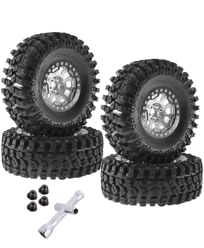 Rc 2.2 Inch Wheel Rims & Tires Wheels for 1/10 SCX10 SCX10 II 90046 SCX10 III AXI03007 TRX4 TRX6 D90 VS4-10 Gen8 MST CFX,RC Crawler Car 4pcs Aluminum RC 2.2 Beadlock Wheel,Silver - color: Silver - Scx10