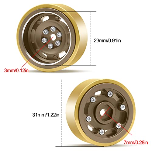 OGRC 1.0 Beadlock Wheels 3mm Negative Offset Wheel Rims 32g Heavy Crawler Wheels with Brass Wheel Rings for TRX4M SCX24 Axial AX24 FMS FCX24 1/18 1/24 RC Upgrade Parts - Bronze - color: Bronze