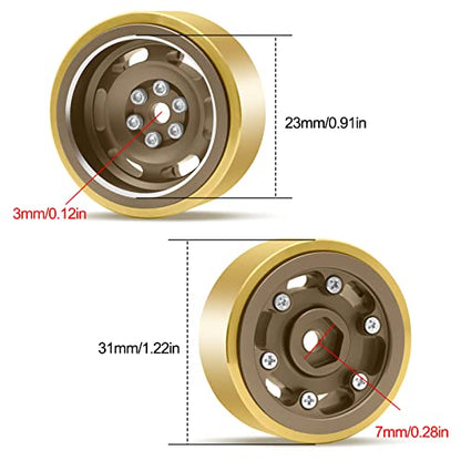 OGRC 1.0 Beadlock Wheels Aluminium Brass Wheel Offset -3mm for SCX24 TRX4M | Offset -7mm RC Wheels, 32g 1.0" Carwler Wheels, Fits All Most 1.0" RC Tires, Bronze - color: Bronze