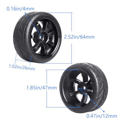 4PCS Width:1.02" (26mm) OD 2.56"(65mm) Rubber Tires & Wheel Rims 12mm Hex Hub For 1/10 Scale RC Vehicle On Road Touring Car