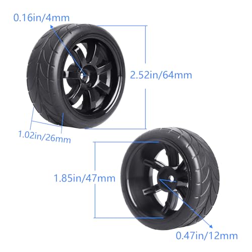 4PCS Width:1.02" (26mm) OD 2.56"(65mm) Rubber Tires & Wheel Rims 12mm Hex Hub For 1/10 Scale RC Vehicle On Road Touring Car