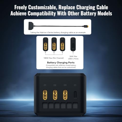Matrice 4T/4E 200W Parallel Charging Hub for DJI Matrice 4 Series, Fast Multi Battery Charging Station, Charges 3 Batteries in 1hr 50min, 1.5" IPS LCD, 3 Smart Modes, 36W USB-C Drone Accessory