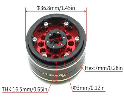 1.3 Beadlock Wheels & Brass 46.5g Offset-3mm for 1/18 1/24 RC YK (Red Black) - color: Red Black
