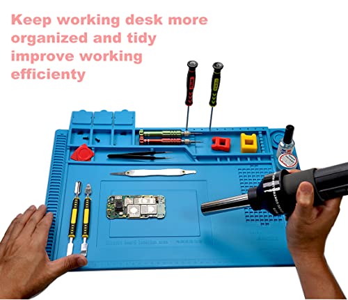 PAFOWO Silicone Soldering Mat for Electronic Repair, 17.7 X 11.8 in | Heat Resistant 932°F Solder Mat, Anti-Static Repair Mat,Magnetic Screw Tray,Scale Ruler,BGA,Phone Watch Laptop PCB,Workbench