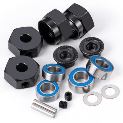 RC Car 1/10 Aluminum Alloy Wheel Hub Hex Adapter 12mm Combiner Wheel Extension Hex Drive Hub Adapter with Bearing Kit for Tamiya DT02 1/10 RC Car Upgrade Parts (Black) - color: Black