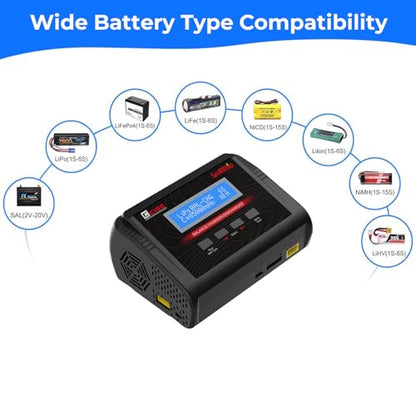 LiPo Battery Charger, 150W 10A AC/DC RC Balance Charger for 1-6S LiPo/LiHV/Li-ion/Life, NiMH NiCd (1-15S) Pb, Fast Charging for RC Car, Drone, Airplane, Helicopter