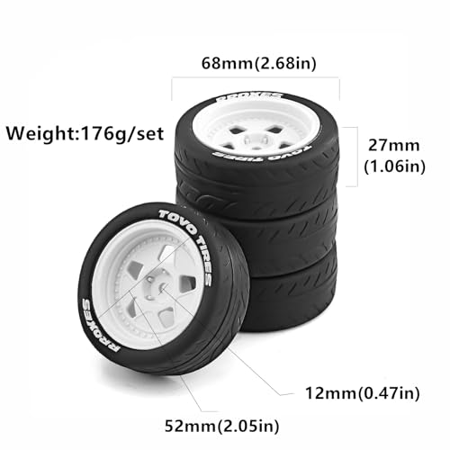 1/10 Rally Racing Tire OD 2.68'' and Wheels 12mm Hex RC On Road Tyres for 1:10 Scale Touring Street Drift Car Tamiya TT01 TT02 XV01 TA06 A959 PTG2 HPI KYOSHO HSP PTG2 Traxxas 4PCS (Brown)