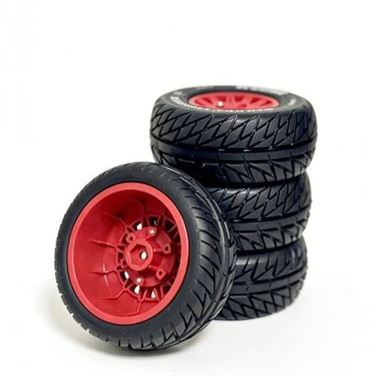 1/8 & 1/10 RC Short Course Truck Tires and Wheels Set 113mm Rubber Tyres 12mm 14mm 17mm Hex Compatible with Traxxas Slash Arrma Senton Tamiya TT02 On Road RC Car 4PCS