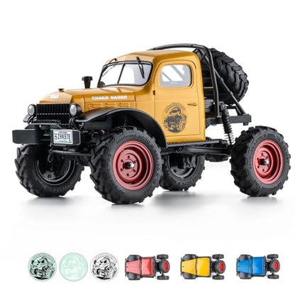 FCX24S RC Crawler 1/24 Remote Control Car, Power Wagon S 4WD RC Crawler Two-Speed Shift, RC Rock Crawler 8Km/h with Metal Gears for Adults (Yellow) - color: Yellow