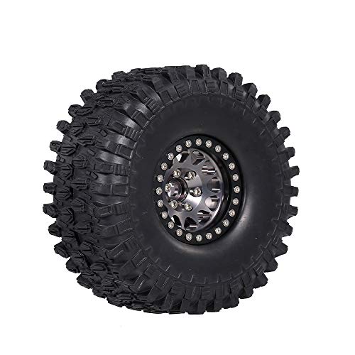 GoolRC 4PCS 1.9 Inch RC Crawler Rubber Tires with Metal Rim Replacement for 1/10 RC Rock Crawler Traxxas TRX-4 TRX-6 Axial Scx10 90046 RC4WD RC Car Parts (Titanium) - color: Titanium