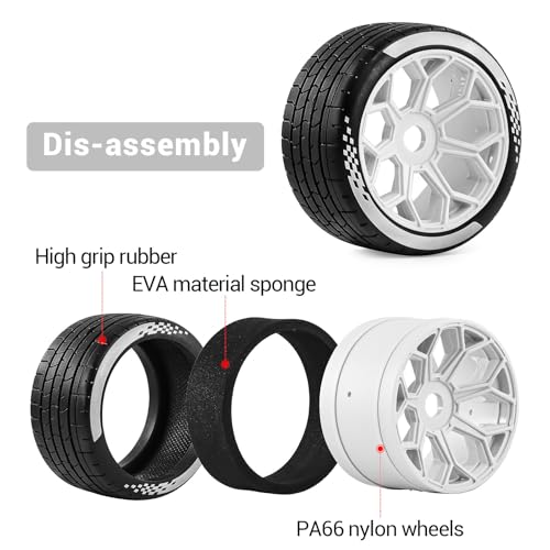 4PCS RC Highway Off-Road Truck Wheels & Tires - Compatible with 1/8 Typhon 6S BLX, 1/7 Infraction 6S BLX/Limitless - Foam Insert Plastic Rims （2 Big & 2 Small ） (White（4pcs）) - color: White（4pcs）