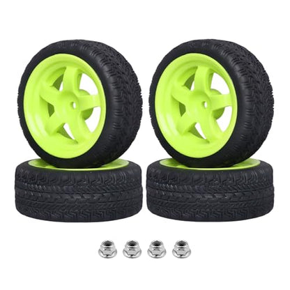 Pre-Glued OD 2.6" 12mm Hex Wheels Rims and Rubber Tires for Traxxas Tamiya HPI HSP Redcat RC 1/10 On Road Racing Car, Set of 4 (Color H) - color: Color H