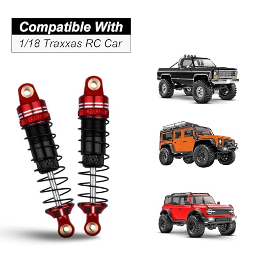 HobbyPark Aluminum 59mm RC Shocks Long Travel Shock Absorber Oil Damper Assembled for TRX4M TRX4MT 1/18 RC Crawler Upgrades Threaded Body, Replacement of 9764 (Red&Black) - color: Red&Black