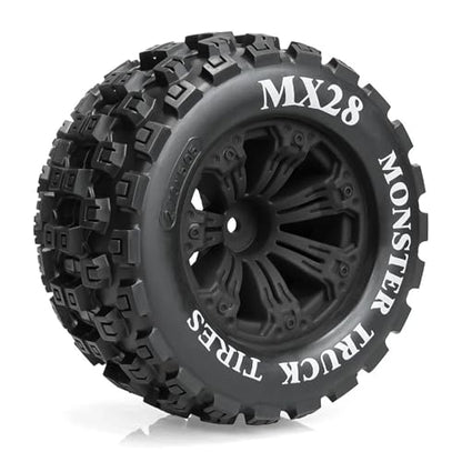 RC Car Repair Kit 1/10 RC Car 2.8-Inch Large MX28 Tread Off-Road Rubber Tires Plastic Rims 12Mm Coupling Upgrade Modify Decoration Parts - color: Black