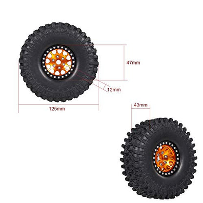GoolRC 4PCS 1.9 Inch RC Crawler Rubber Tires with Metal Rim for 1/10 RC Rock Crawler Traxxas TRX-4 TRX-6 Axial Scx10 90046 RC4WD RC Car Parts (Golden) - color: Golden