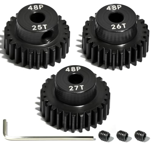3PCS 48P Pinion Gear Set Hardened Steel 3.175mm Shaft 25T 26T 27T with Screws & Hex for 1/10 RC Arrma Traxxas HPI Kyosho Losi Axial SCX10 Tamiya Monster Truck Buggy Motor Upgrade Parts - size: 25 26 27T
