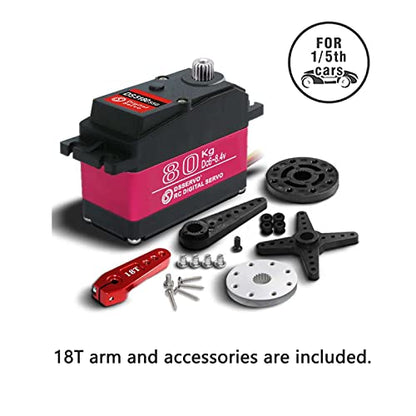 DS5180 80KG 7.4V Digital Servo Metal Gear Robotic Servo IP66 Waterproof with 18T Servo Arm for 1/5 Scale RC Crawler (180 Degree)