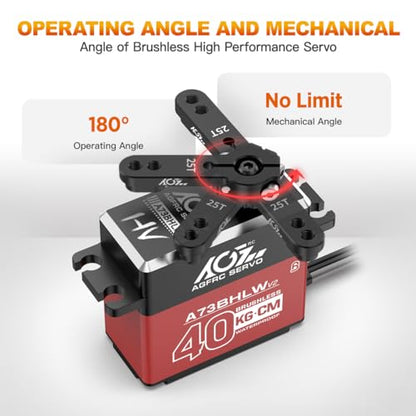 AGFRC 40KG Waterproof RC-Steering-Servo High-Torque - Full Metal Gear Brushless Digital Servo for 1/10 RC Car, Control Angle 180° (A73BHLW V2) - style: A73BHLW V2 & Metal Servo Horn